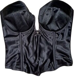 Jezebel Black‎ Satin Corset Bra Bustier Boned Underwire Size 36B